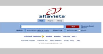 Startseite von AltaVista im Jahr 2007. (Foto: Screenshot, Memento vom 13. Juli 2007 von archive.com)